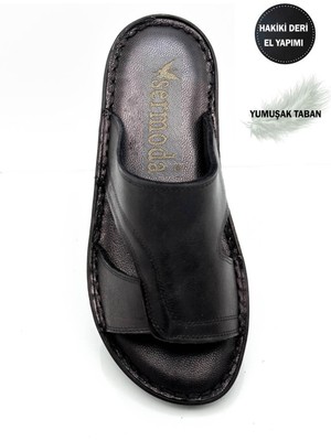 Sermoda Deri Erkek Terlik Hafif Oval Tasarım Günlük Kullanım İçin Siyah