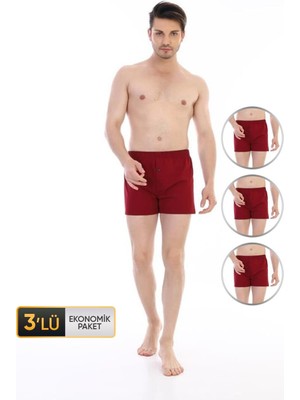 Erkek Penye Bordo Boxer 805 3'lü Ekonomik Paket