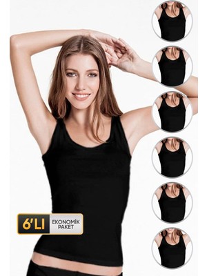 Çift Kaplan Kadın Elastanlı Siyah Atlet 744 6'lı Ekonomik Paket