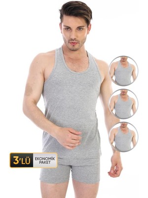 Çift Kaplan Erkek Elastanlı Spor Gri Atlet 916 3'lü Ekonomik Paket