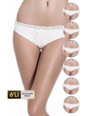 Kadın Dantelli Beyaz Külot 609 6'lı Ekonomik Paket