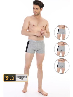 Erkek Elastanlı Biyeli Gri Boxer 850 3'lü Ekonomik Paket