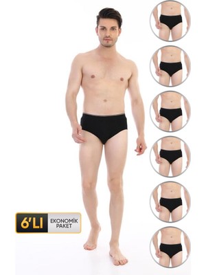 Erkek Elastanlı Siyah Slip 887 6'lı Ekonomik Paket