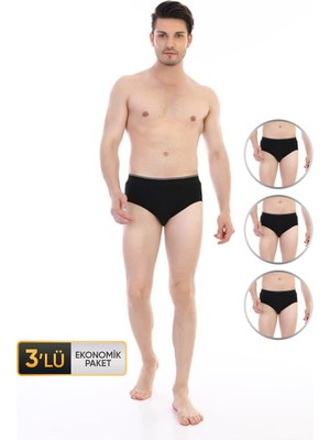 Erkek Elastanlı Siyah Slip 887 3'lü Ekonomik Paket
