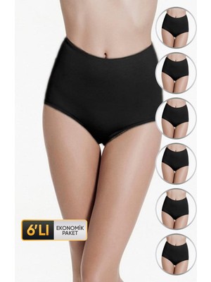 Kadın Elastanlı Yüksek Bel Siyah Külot 665 6'lı Ekonomik Paket
