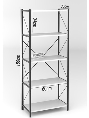 BabHome Dekoratif 5 Raflı Metal Kitaplık Dosya Kitap Rafı Ofis Rafı Beyaz