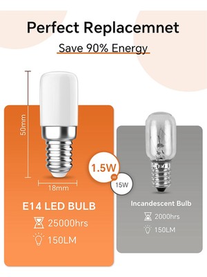 Buzdolabı Ampulü, 1.5W E14 LED Ampul, 150LM Soğuk Beyaz 3000K Enerji Tasarruflu Ampuller, Buzdolabı, Ocak Davlumbaz 4'lü Paket (Yurt Dışından)