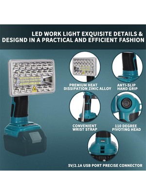 Aeethericly Makita 18V Lityum Pil Için 2000LM LED Çalışma Işığı, Kamp, Acil Durum Için Projektör, Şarj Edilebilir LED El Feneri (Yurt Dışından)