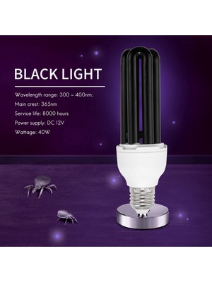 Aeethericly E27 40W Uv Ultraviyole Floresan Siyah Işık Cfl Ampul Lamba 220V Şekil: Düz Watt Voltaj: 40W Dc 12V (Yurt Dışından)