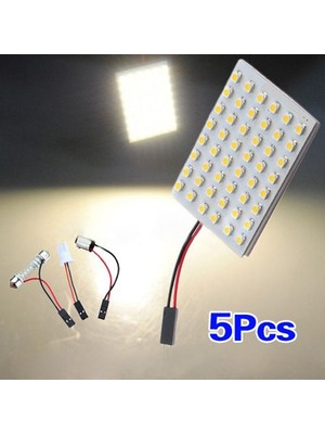 5 Adet Araç Iç Işık Paneli 48 Smd LED T10 BA9S Kubbe Festoon Ampul Adaptörü 12 V Sıcak Beyaz Panel (Yurt Dışından)