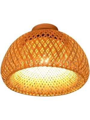 Bambu Hasır Rattan Aydınlatma Armatürü Gömme Montaj Asılı Tavan Lambası Oturma Odası Yatak Odası Yemek Odası Için, 30X18 cm (Yurt Dışından)