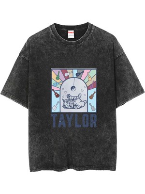 Yıkamalı Taylor Swift Cat Oversize Vintage T-Shirt