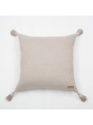 Fineroom Living Loom - Viskon Keten  Natural Püsküllü 50  x  50 Kırlent - Keten (Ic Yastık Dahil)