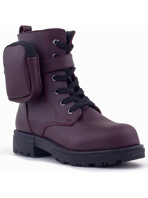 Rakerplus Bordo Fermuarlı Bağcıklı Cüzdanlı Kız Çocuk Bot