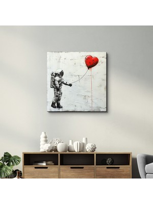 Heart Balloon in the Astronaut's Hand | Banksy Style Cam Duvar Tablosu