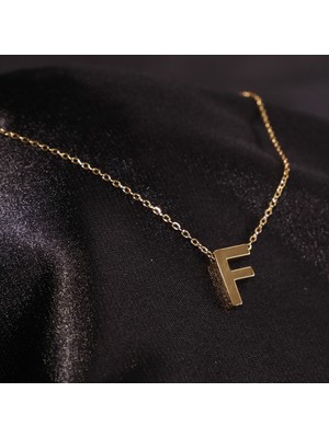 FourSolos Çelik Kadın Kolye, Gold Renk Harf Kolye, Nazar Boncuklu NO.137A