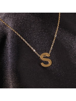 FourSolos Çelik Kadın Kolye, Gold Renk Harf Kolye, Nazar Boncuklu NO.137A