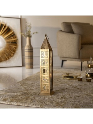 The Home Chloe Altın Metal Kesim Desenli Fener 51.5 Cm, Modern Tasarım