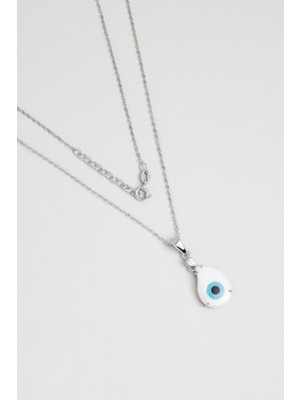 So CHIC Göz Damlasi 18 Ayar Beyaz Altın Kaplama 43 cm Gümüş Kolye