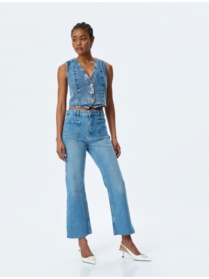 Koton Ispanyol Paça Düğmeli Normal Bel Denim Pantolon -  Flare Jeans