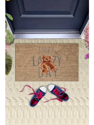 Kahverengi Kapı Önü Paspası Lazy Day Ayıcık Desen  K-3235