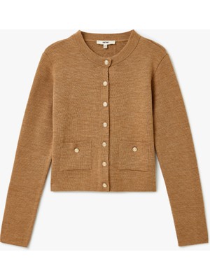 Koton Yün Karışımlı Bisiklet Yaka Uzun Kollu Düğmeli Triko Hırka