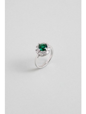 Zümrüt Işığı 18 Ayar Beyaz Altın Kaplama Gümüş Tasarım Yüzük