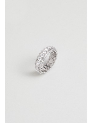 Tamtur 18 Ayar Beyaz Altın Kaplama Gümüş Yüzük