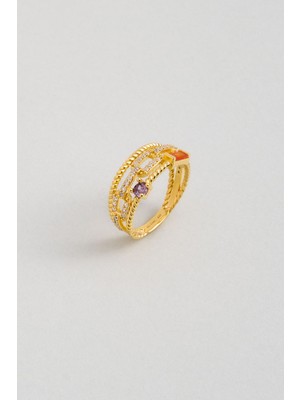 Renkli Taşlar 18 Ayar Sarı Altın Kaplama Gümüş Yüzük