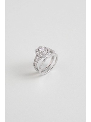 So CHIC İkili Baget 18 Ayar Beyaz Altın Kaplama Gümüş Yüzük