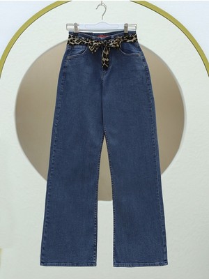 Fular Detaylı Palazzo Kot Pantolon -Tint