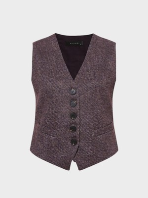 V Yakalı Fleto Cep Detaylı Yelek - Mürdüm