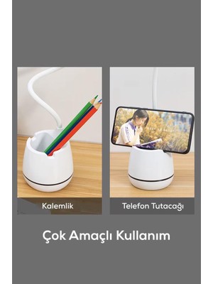 Kalemlik ve Telefon Tutucu Tasarımlı Dokunmatik Masa Lambası