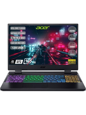 Acer Nitro 5 AN515 Intel Core i7 12650H 8GB 1TB SSD RTX4060 Freedos 15.6'' IPS Taşınabilir Gaming Bilgisayar NH.QM0EY.00B