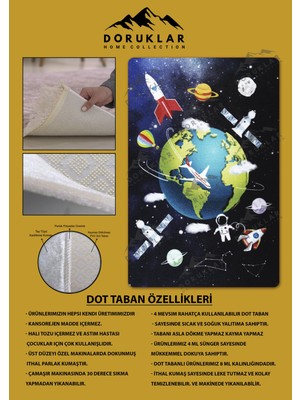 Doruklar Home Collection Kaymaz Taban Makinada Yıkanabilir Dijital Baskı Uzay Desenli Çocuk Odası Halısı Dot Taban Halı