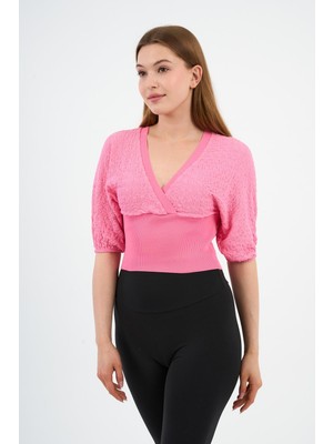 Kadın Kruvaze Yaka Balon Kollu Bluz (A2310130)