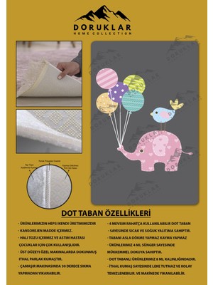 Doruklar Home Collection Kaymaz Taban Makinada Yıkanabilir Dijital Baskı Fil Balon Desenli Çocuk Odası Halısı Dot Taban Halı