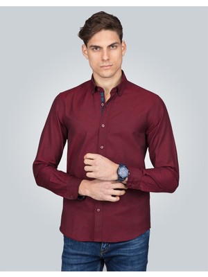 Tudors Slim Fit Spor Bordo Erkek Gömlek