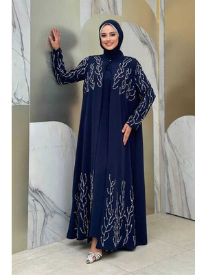 Bym Fashion Taş Detaylı Yelekli Elbise Takım 3929 Lacivert