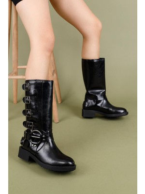 Getcho Davy Kadın Toka Detaylı Siyah Çizme