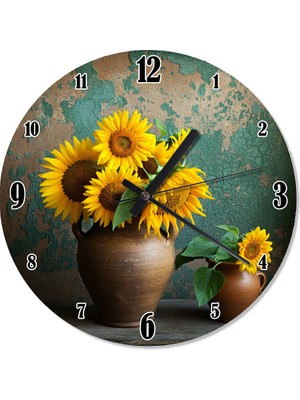 Tablomega Sarı Ayçiçeği Vazosu Dekoratif Duvar Saati