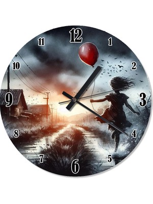 Tablomega Fırtına ve Kırmızı Balon Retro Duvar Saati