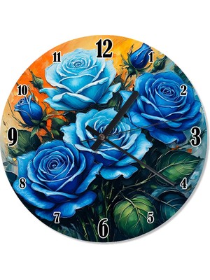 Tablomega Mavi Güllerin Zarafeti Analog Duvar Saati