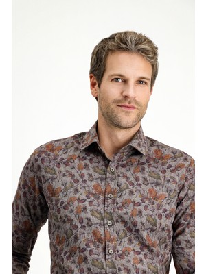 Uzun Kol Slim Fit Dar Kesim Baskılı Pamuklu Kolay Ütülenebilir Gömlek