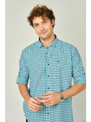 Figs Erkek Slim Fit Ekoseli Uzun Kollu %100 Pamuk Gömlek 0016 Mint