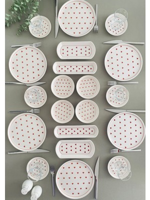 Love 6 Kişilik 20 Parça Kırmızı Kalp Model Kahvaltı Takımı