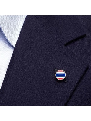 Market66 Tayland Thailand Ülke Bayrağı Paslanmaz Çelik Pin 3D Yuvarlak Camlı Rozet