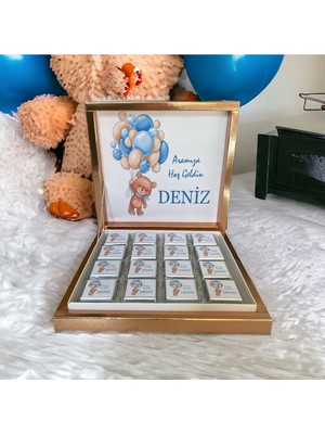 Altın İz Gıda (Elitçikolata) İsme Özel Mavi Ayı Erkek Bebek Çikolatası Doğum-Yaş Günü-Hediyelik Çikolata 48 Adet