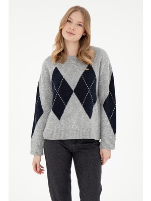 U.S. Polo Assn. Kadın Gri Melanj Bisiklet Yaka Kazak 50297113-VR086