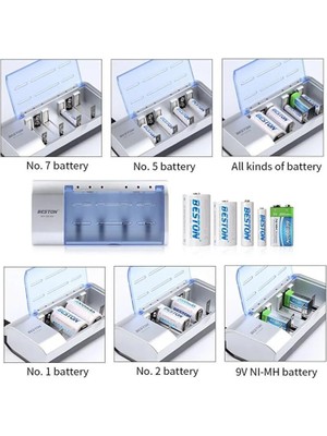 Beston (AA-AAA-C-D-9V-SC) Universal Tüm Boylar Pil Şarj Cihazı BST-C821BW